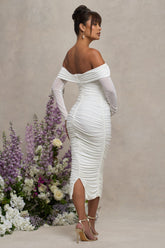 White Bardot Twist Maternity Midi Dress